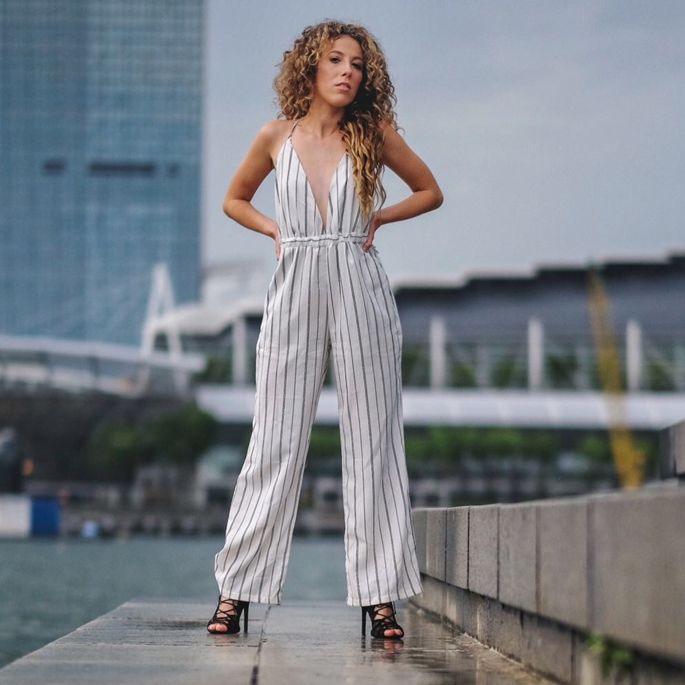 Stripped Deep Plunge Jumpsuit (broken strap)